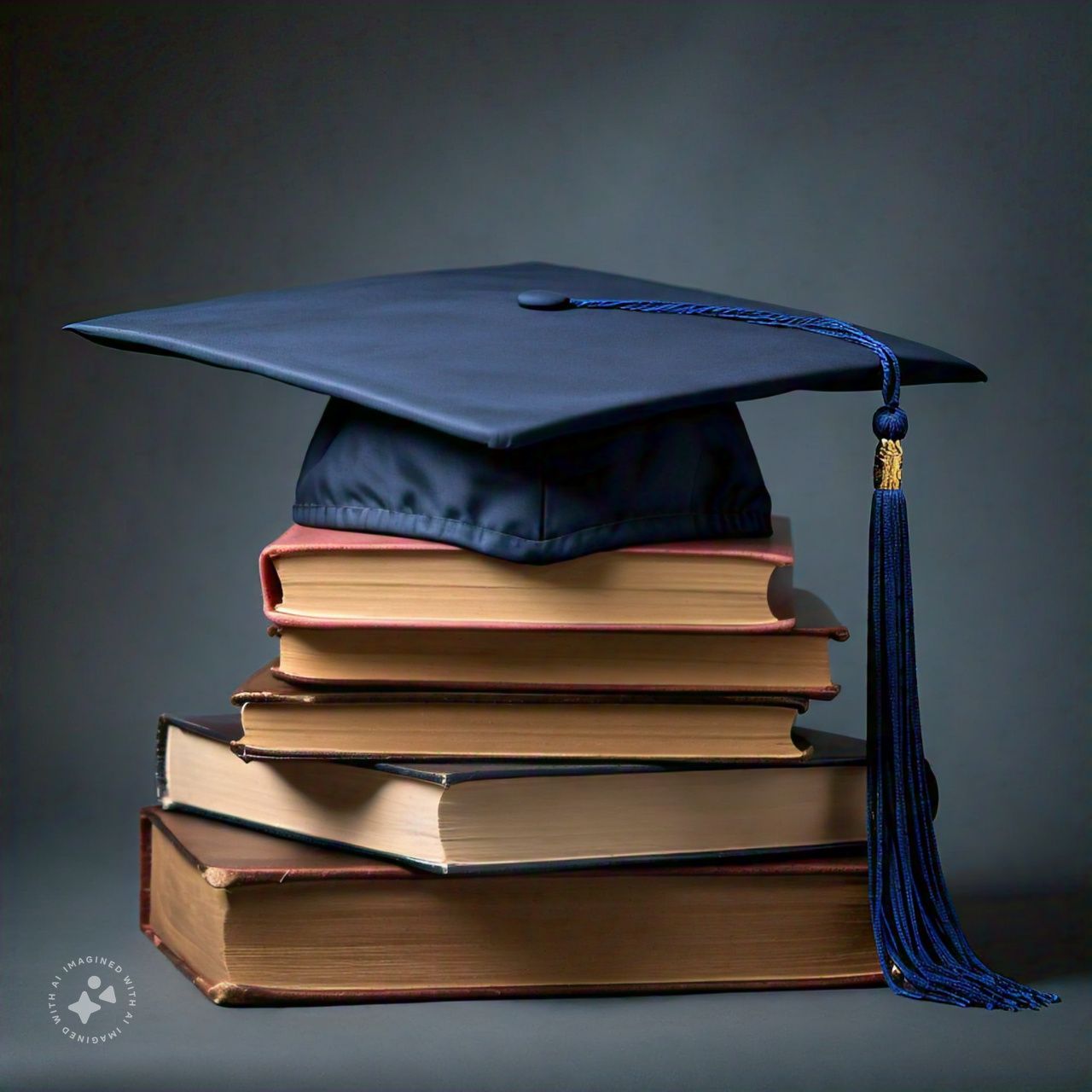 Graduation cap on top of a stack of books